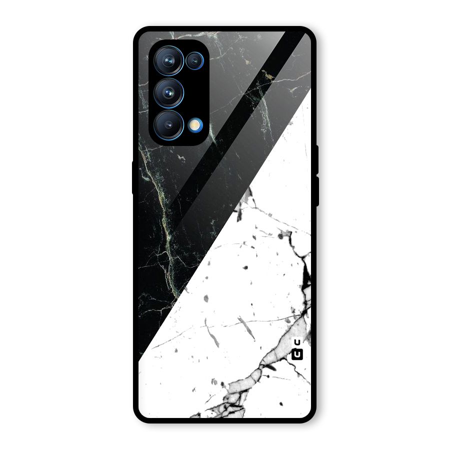 Stylish Diagonal Marble Glass Back Case for Oppo Reno5 Pro 5G