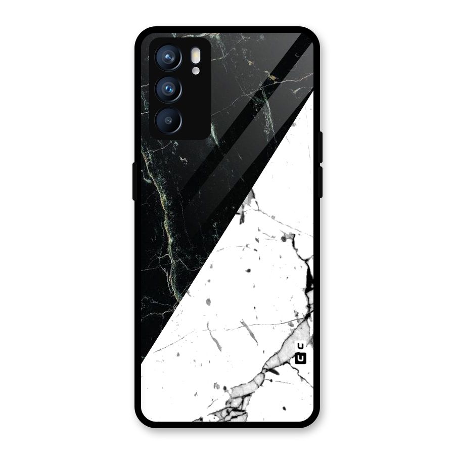 Stylish Diagonal Marble Glass Back Case for Oppo Reno6 5G