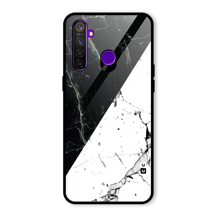 Stylish Diagonal Marble Glass Back Case for Realme 5 Pro