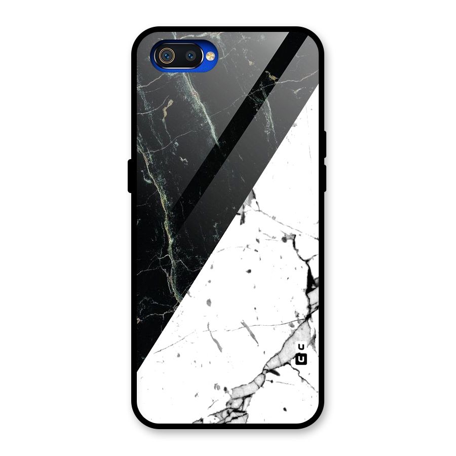Stylish Diagonal Marble Glass Back Case for Realme C2