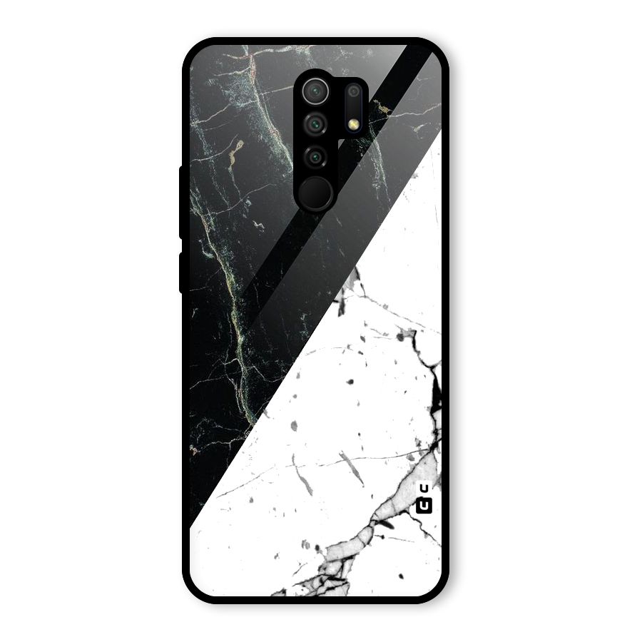 Stylish Diagonal Marble Glass Back Case for Redmi 9 Prime