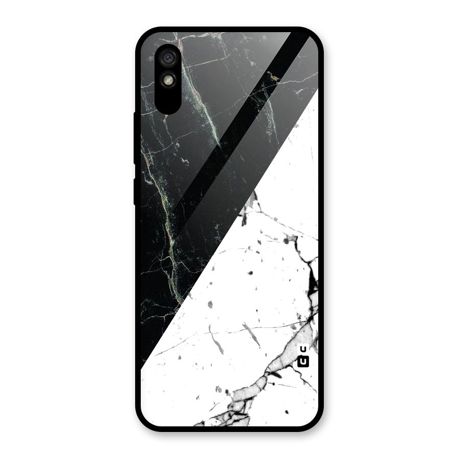Stylish Diagonal Marble Glass Back Case for Redmi 9i