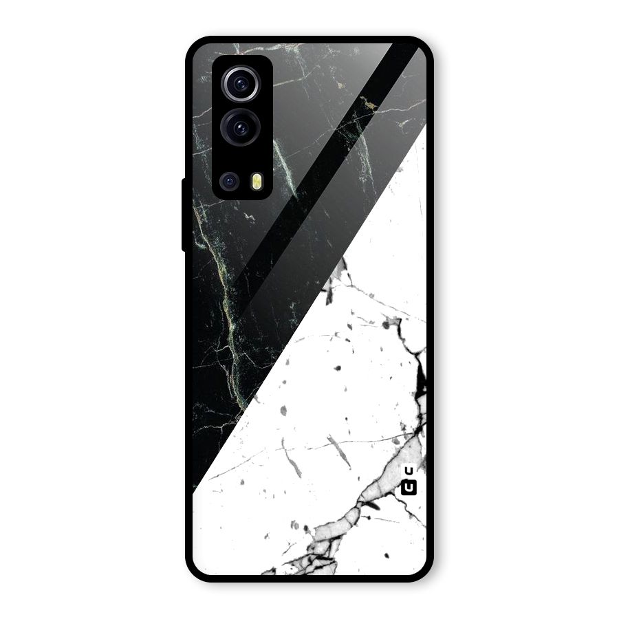 Stylish Diagonal Marble Glass Back Case for Vivo iQOO Z3