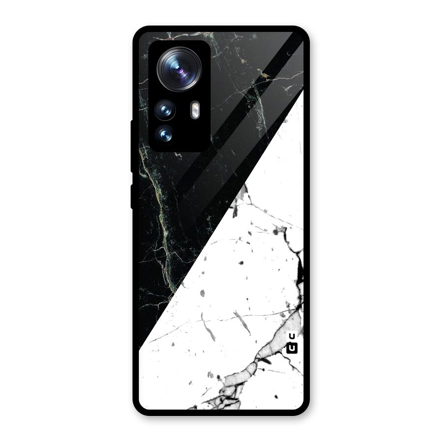 Stylish Diagonal Marble Glass Back Case for Xiaomi 12 Pro