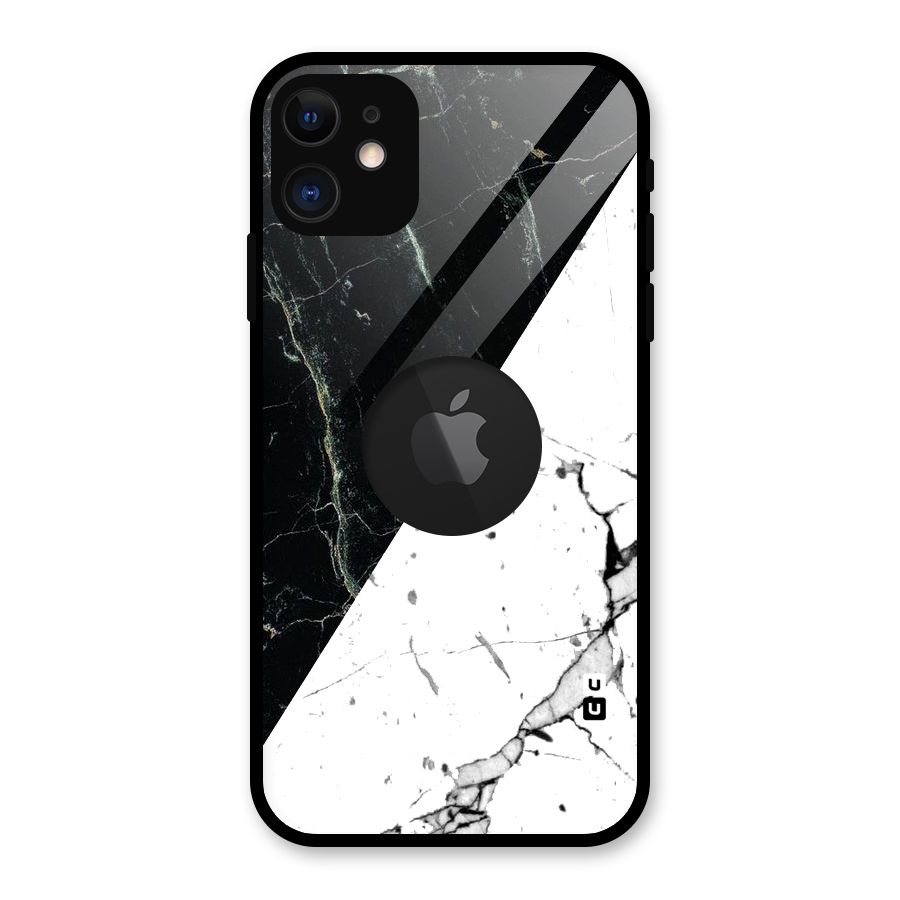 Stylish Diagonal Marble Glass Back Case for iPhone 11 Logo Cut