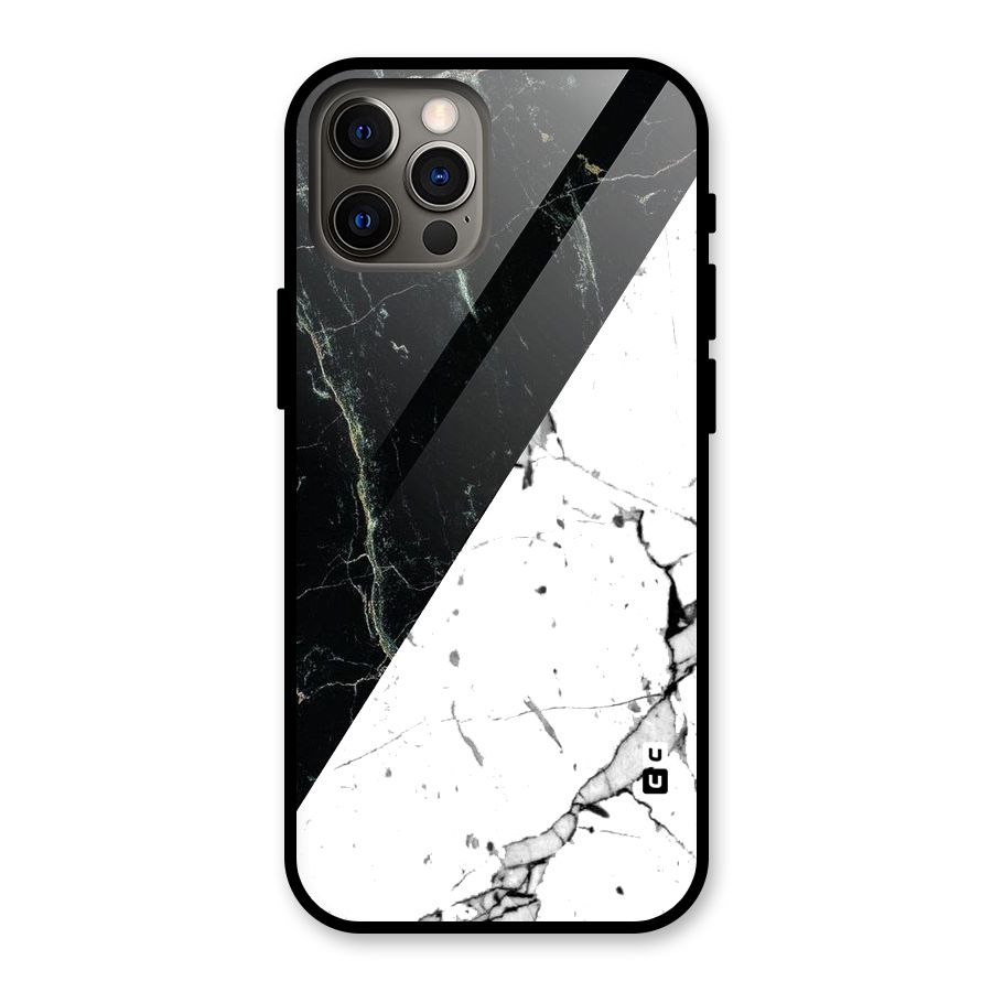 Stylish Diagonal Marble Glass Back Case for iPhone 12 Pro