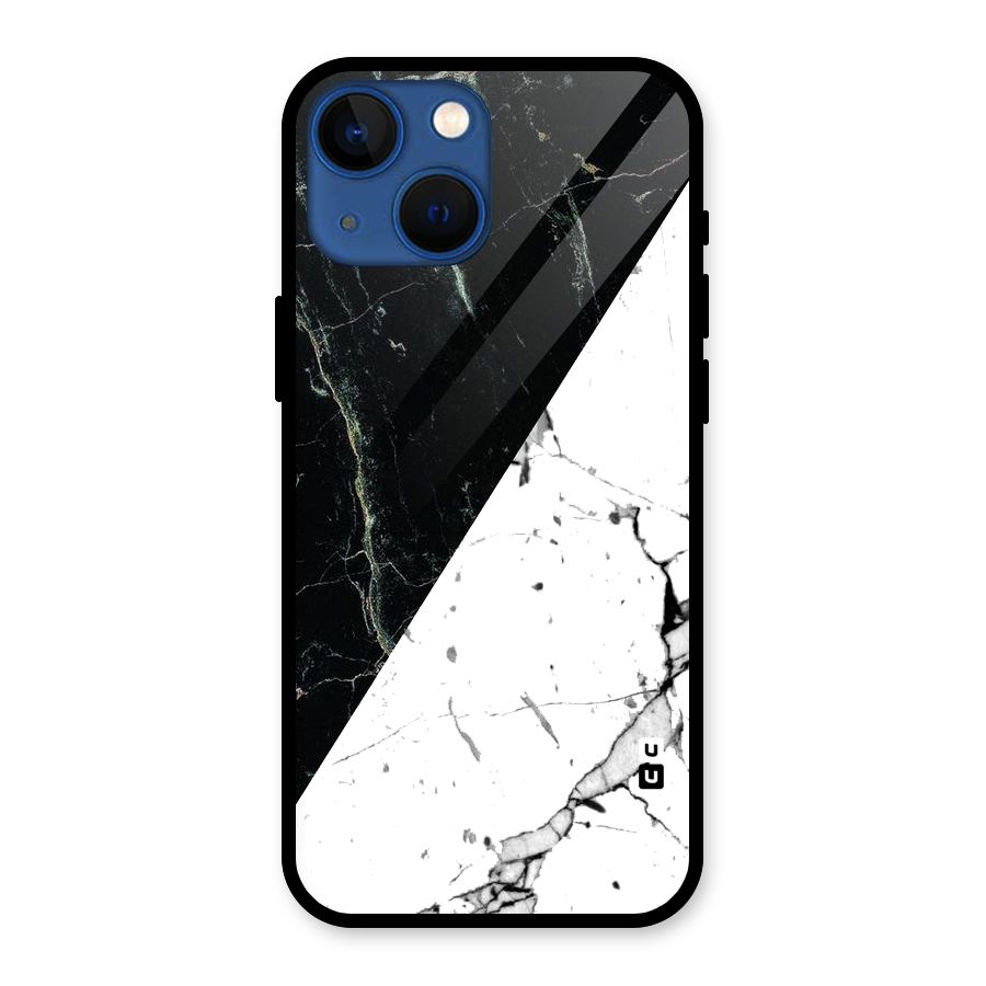 Stylish Diagonal Marble Glass Back Case for iPhone 13 Mini