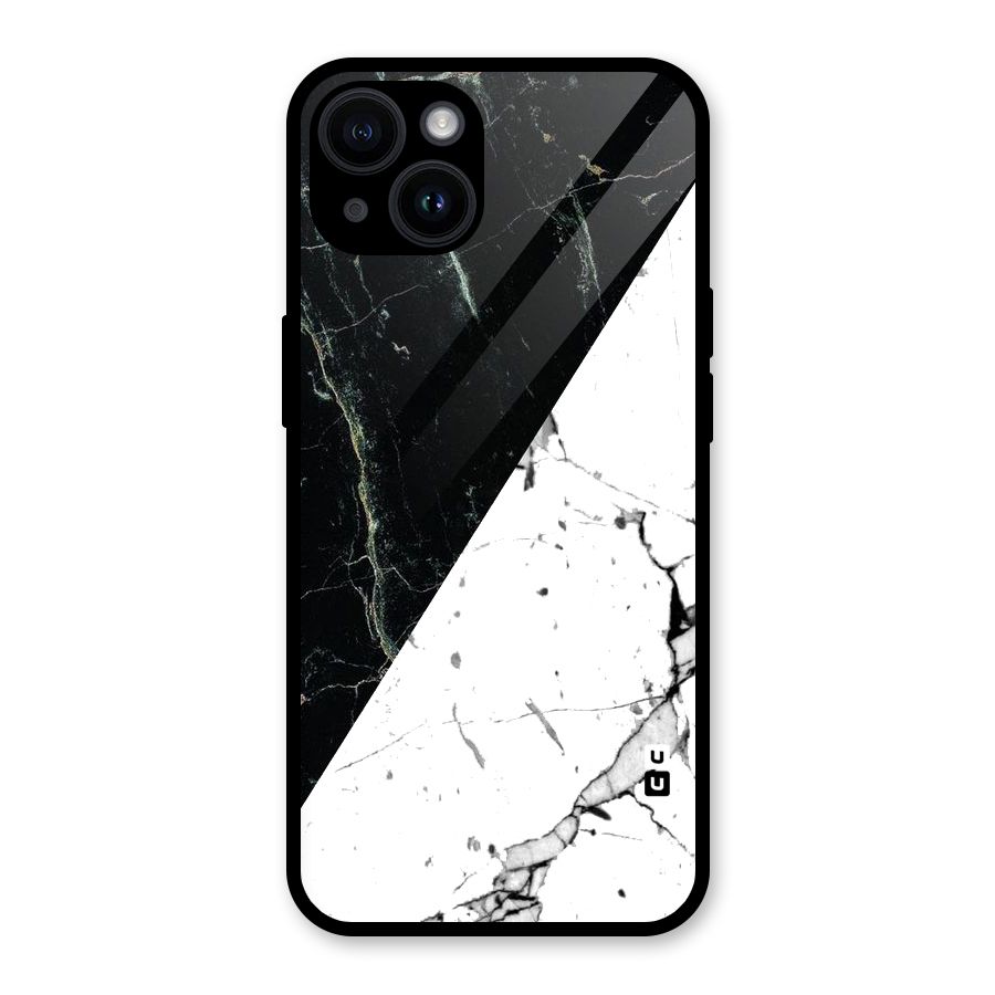 Stylish Diagonal Marble Glass Back Case for iPhone 14