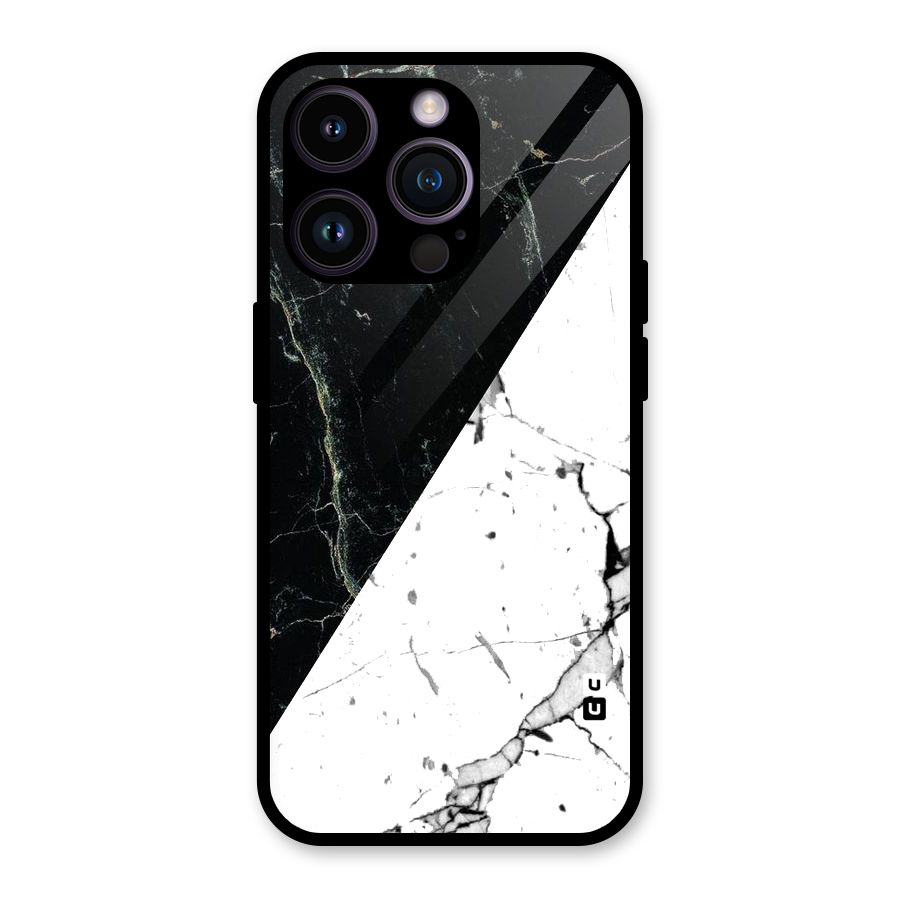 Stylish Diagonal Marble Glass Back Case for iPhone 14 Pro