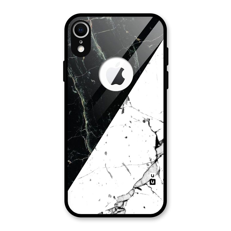 Stylish Diagonal Marble Glass Back Case for iPhone XR Logo Cut
