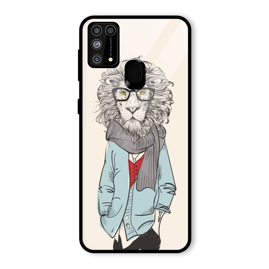 Stylish Lion Glass Back Case for Galaxy F41