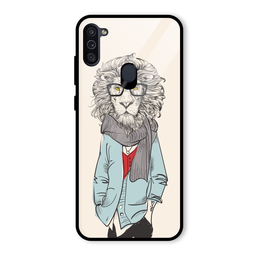 Stylish Lion Glass Back Case for Galaxy M11
