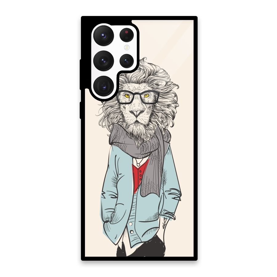 Stylish Lion Glass Back Case for Galaxy S22 Ultra 5G