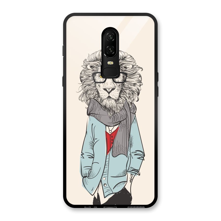 Stylish Lion Glass Back Case for OnePlus 6