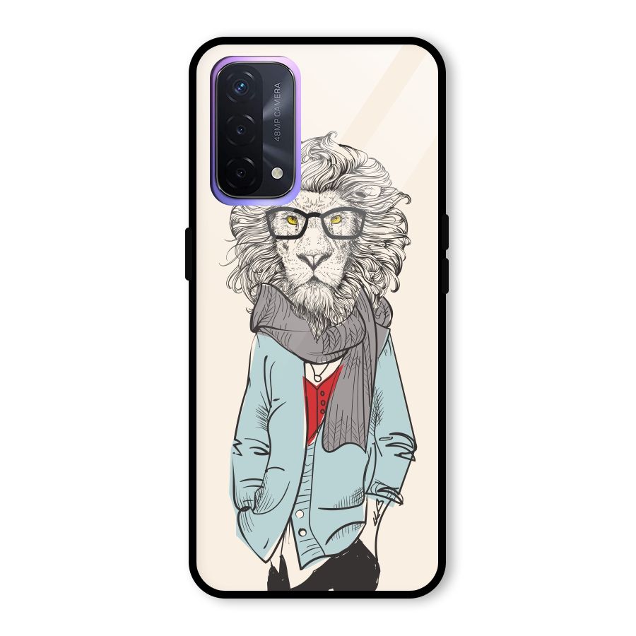 Stylish Lion Glass Back Case for Oppo A74 5G
