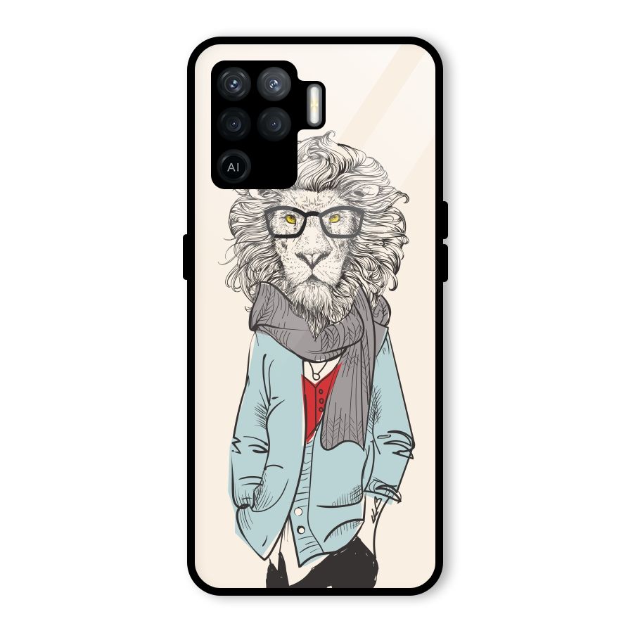 Stylish Lion Glass Back Case for Oppo F19 Pro