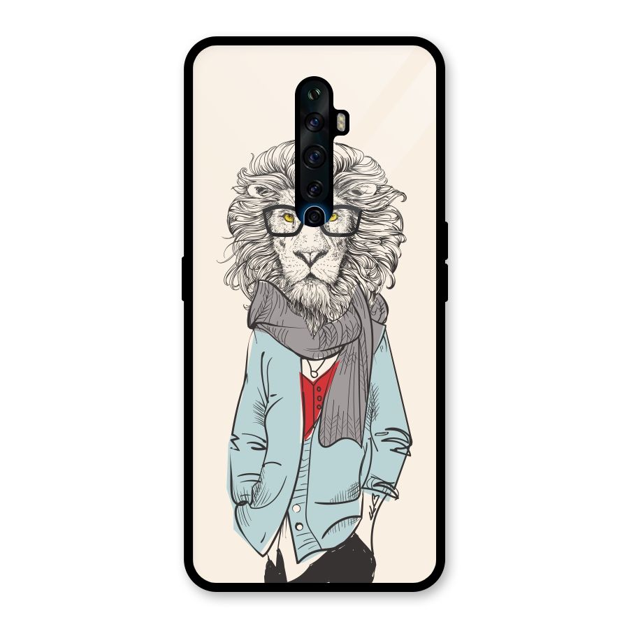 Stylish Lion Glass Back Case for Oppo Reno2 F