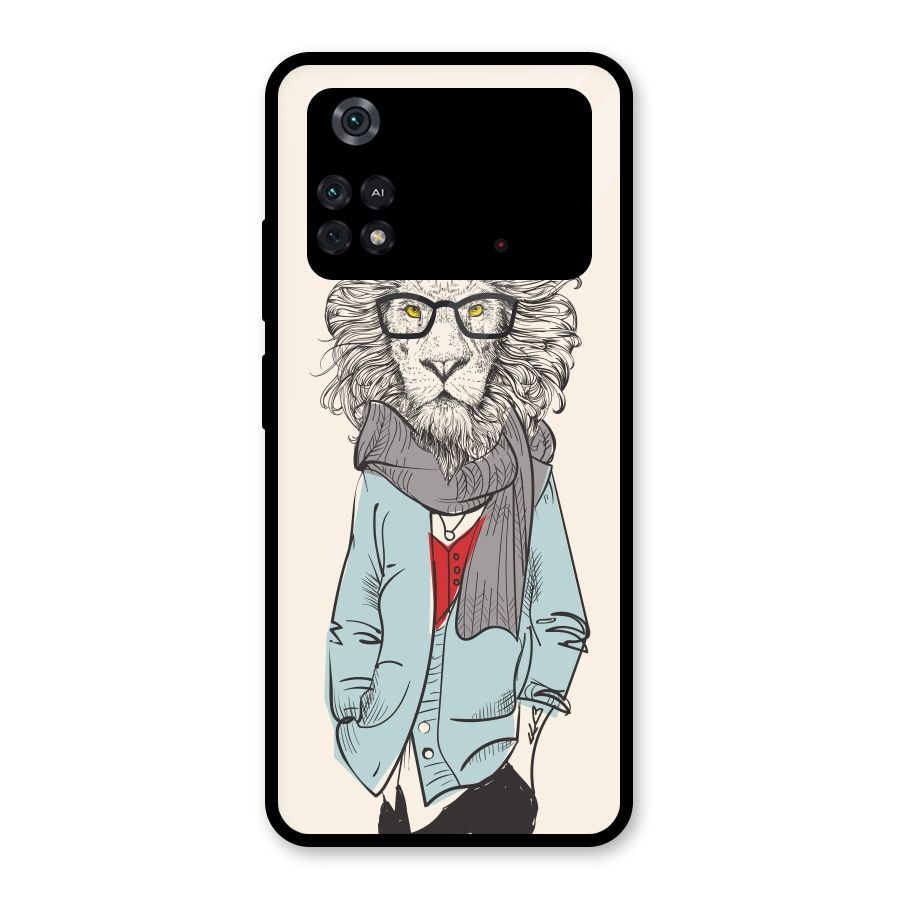 Stylish Lion Glass Back Case for Poco M4 Pro 4G