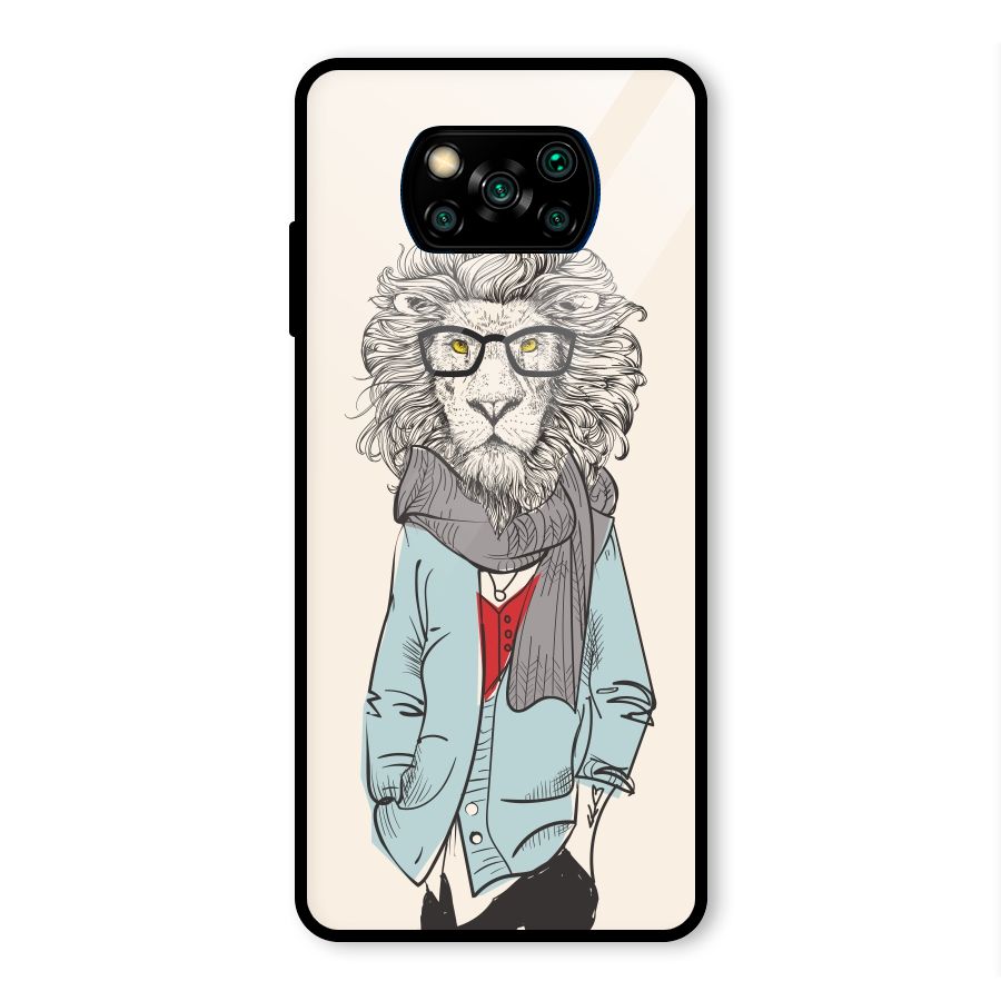 Stylish Lion Glass Back Case for Poco X3 Pro