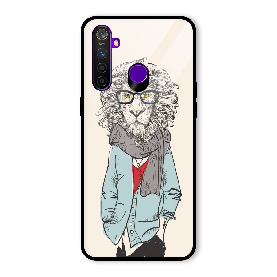 Stylish Lion Glass Back Case for Realme 5 Pro