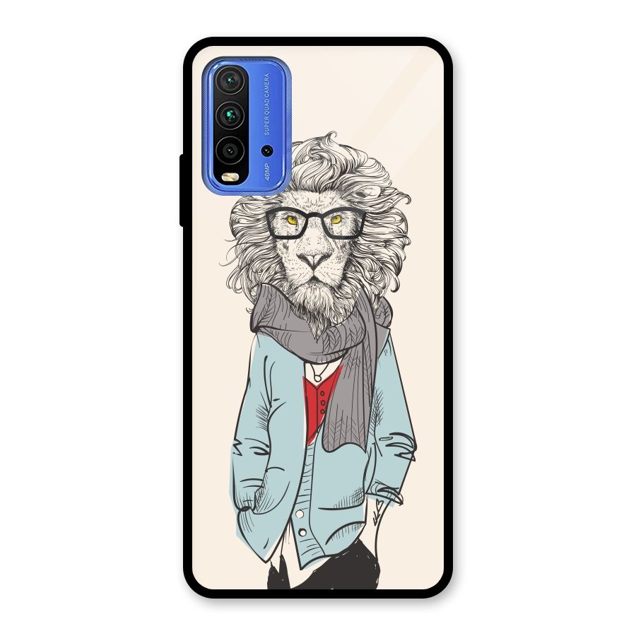 Stylish Lion Glass Back Case for Redmi 9 Power