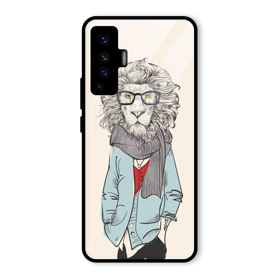 Stylish Lion Glass Back Case for Vivo X50