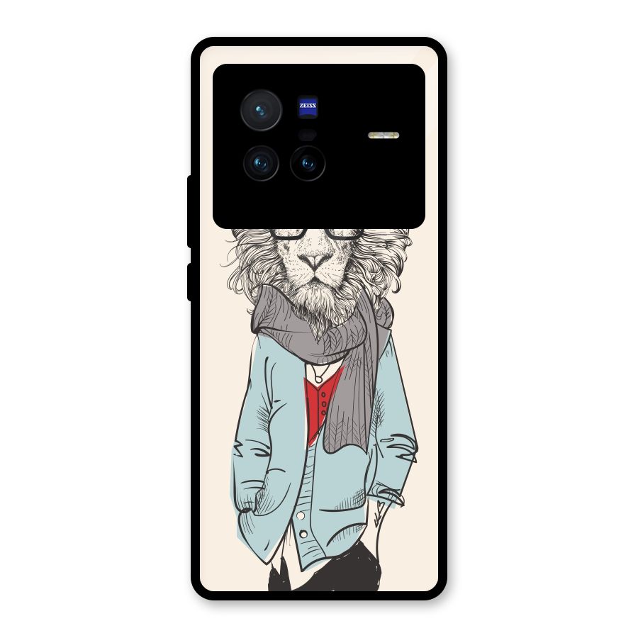 Stylish Lion Glass Back Case for Vivo X80