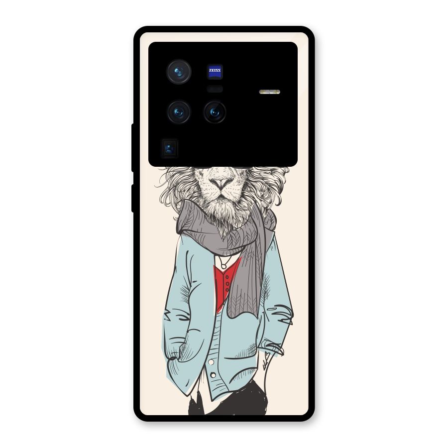 Stylish Lion Glass Back Case for Vivo X80 Pro