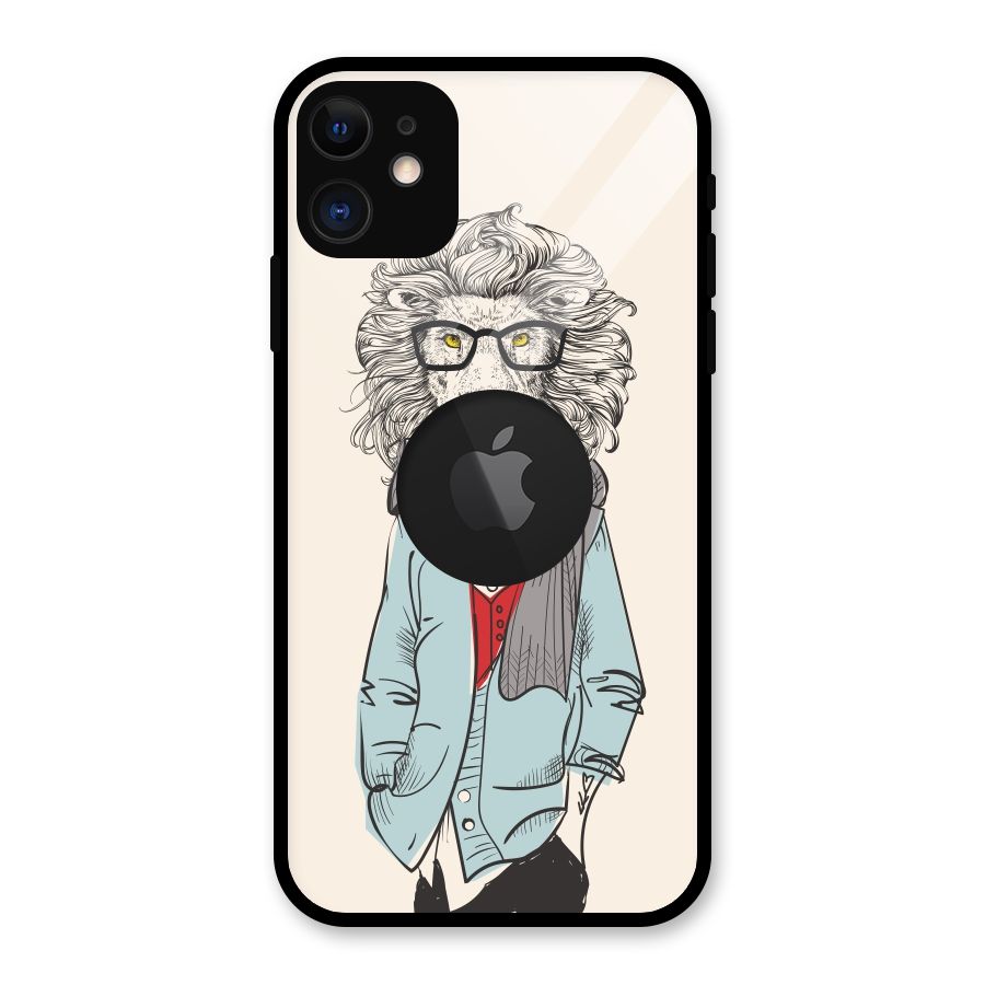 Stylish Lion Glass Back Case for iPhone 11 Logo Cut