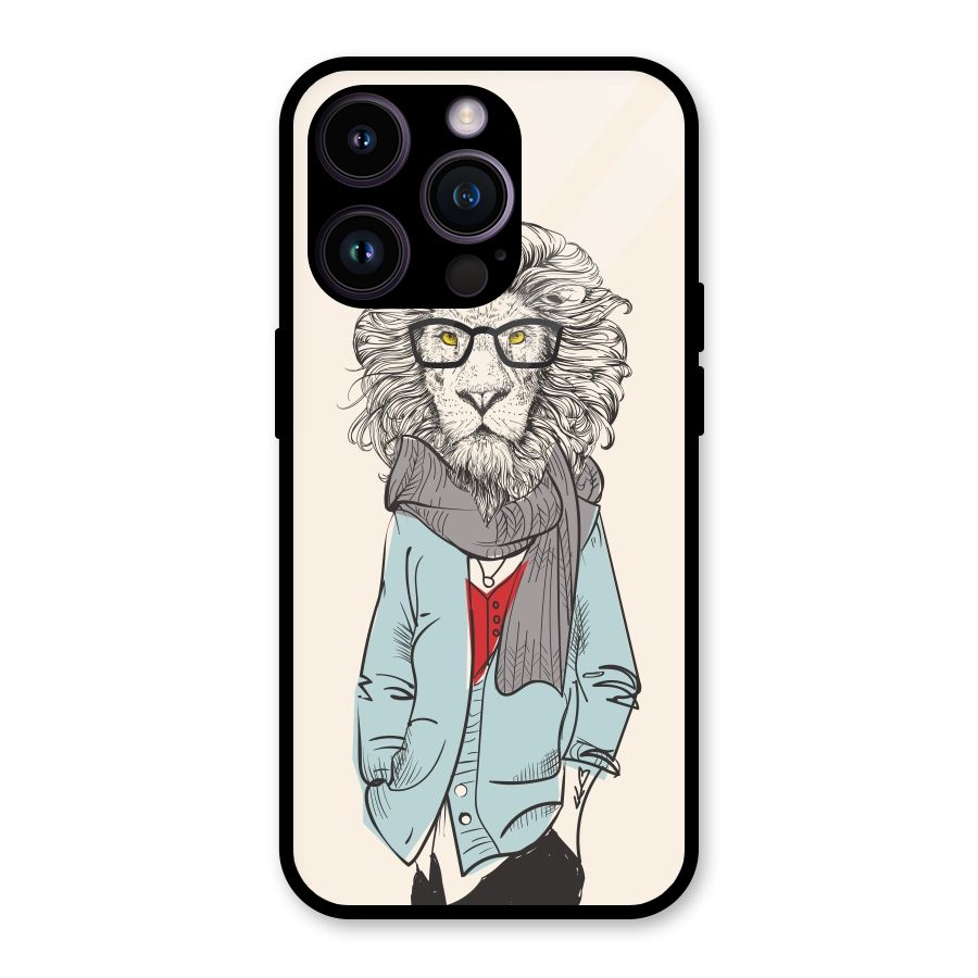 Stylish Lion Glass Back Case for iPhone 14 Pro