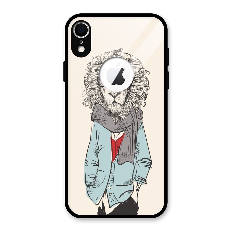 Stylish Lion Glass Back Case for iPhone XR Logo Cut