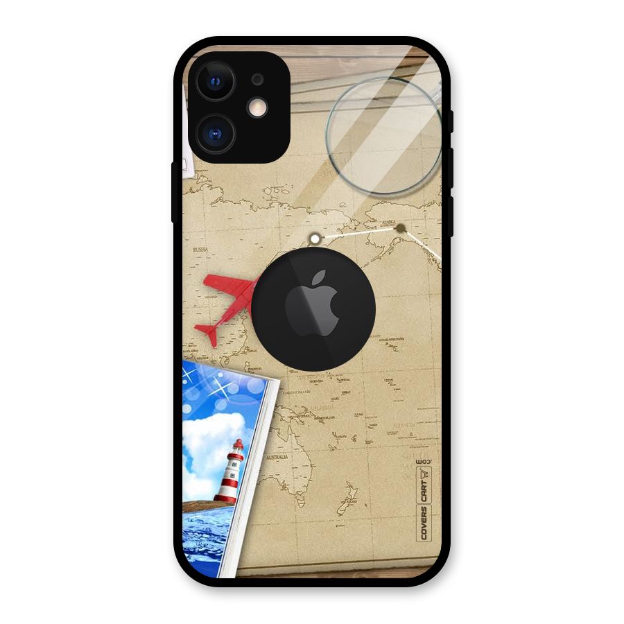 Summer Travel Glass Back Case for iPhone 11 Logo Cut