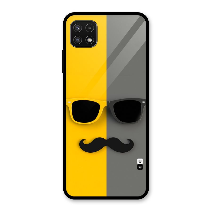 Sunglasses and Moustache Glass Back Case for Galaxy A22 5G