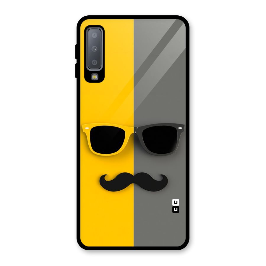 Sunglasses and Moustache Glass Back Case for Galaxy A7 (2018)