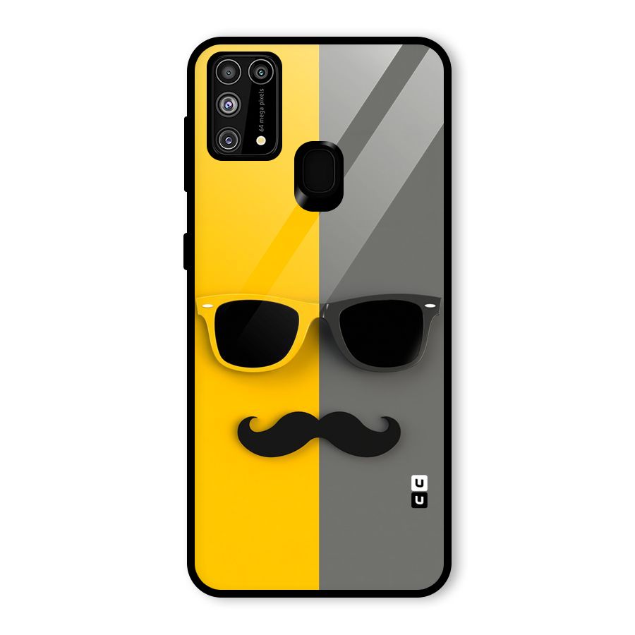 Sunglasses and Moustache Glass Back Case for Galaxy F41