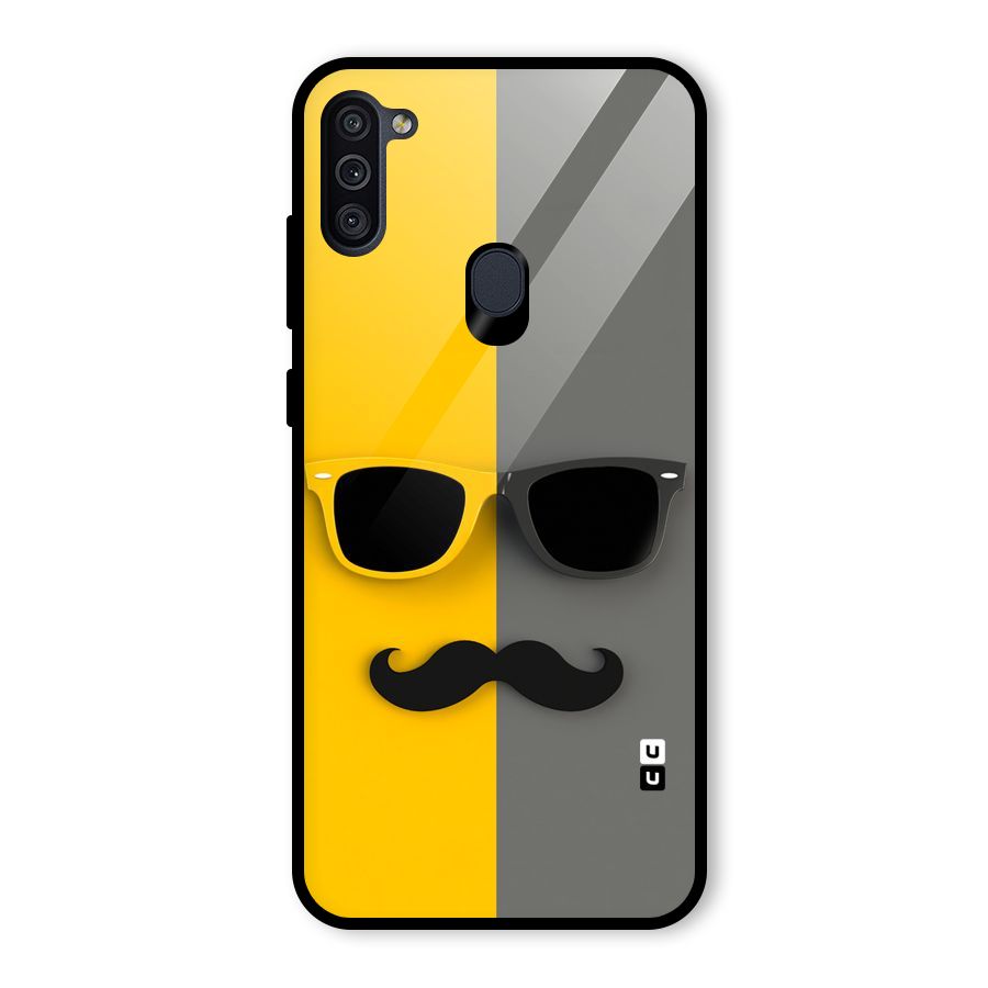 Sunglasses and Moustache Glass Back Case for Galaxy M11