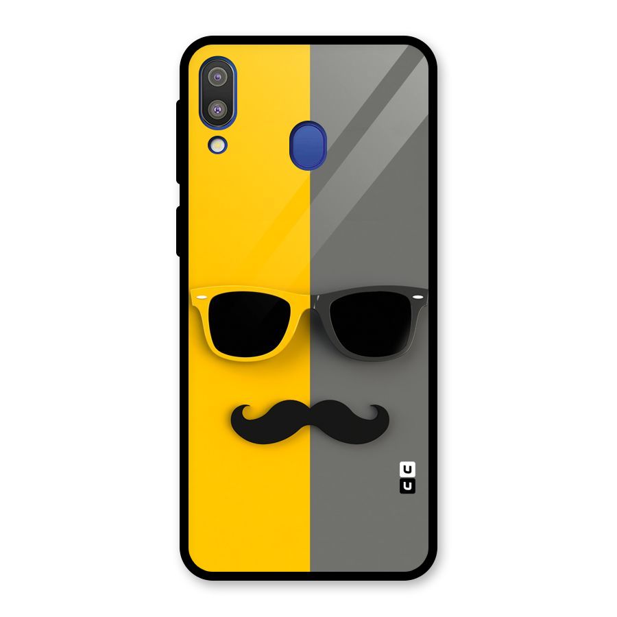 Sunglasses and Moustache Glass Back Case for Galaxy M20