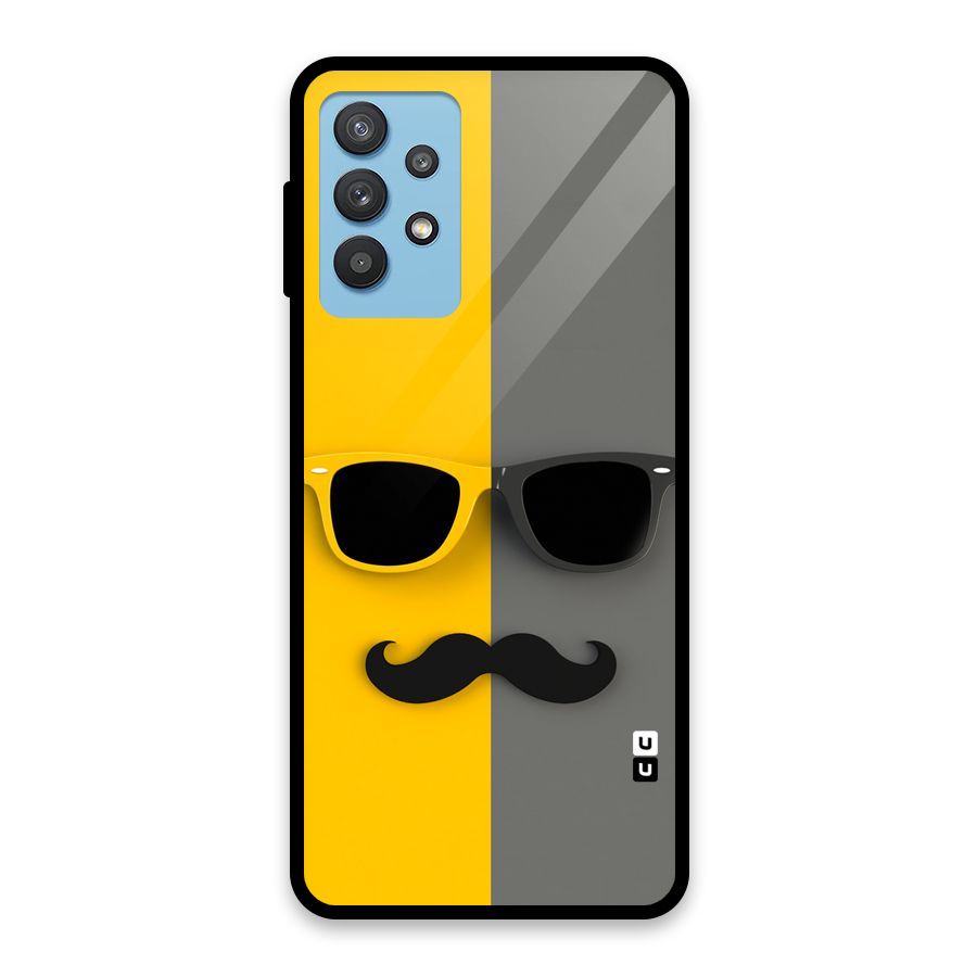 Sunglasses and Moustache Glass Back Case for Galaxy M32 5G