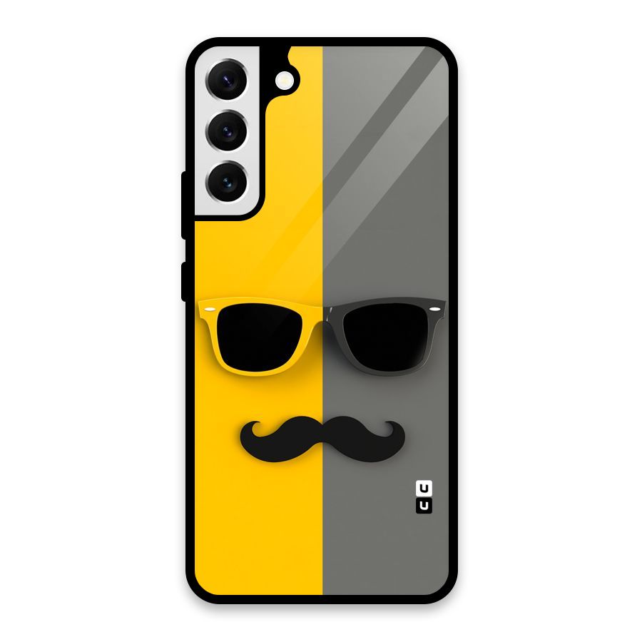 Sunglasses and Moustache Glass Back Case for Galaxy S22 Plus 5G