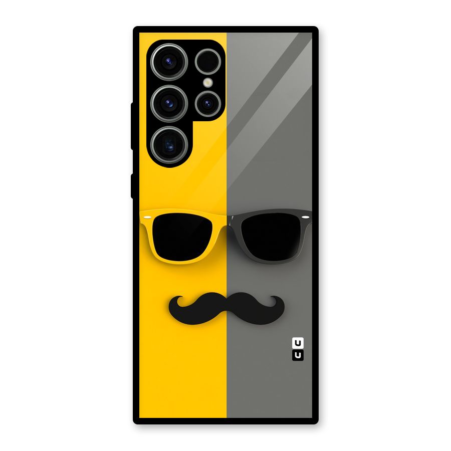 Sunglasses and Moustache Glass Back Case for Galaxy S23 Ultra