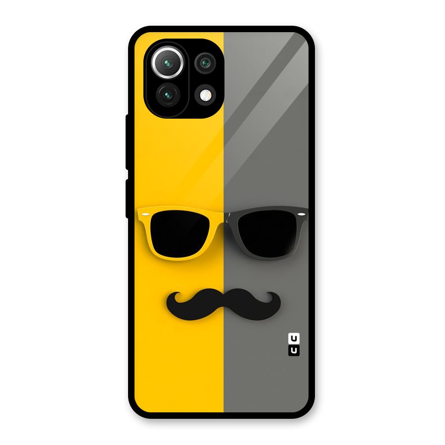 Sunglasses and Moustache Glass Back Case for Mi 11 Lite