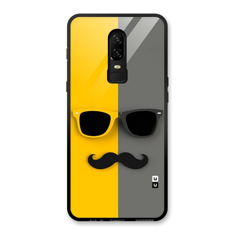 Sunglasses and Moustache Glass Back Case for OnePlus 6