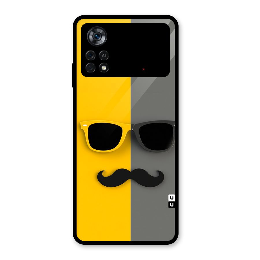 Sunglasses and Moustache Glass Back Case for Poco X4 Pro 5G