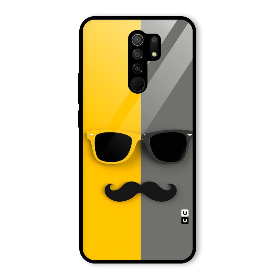 Sunglasses and Moustache Glass Back Case for Redmi 9 Prime