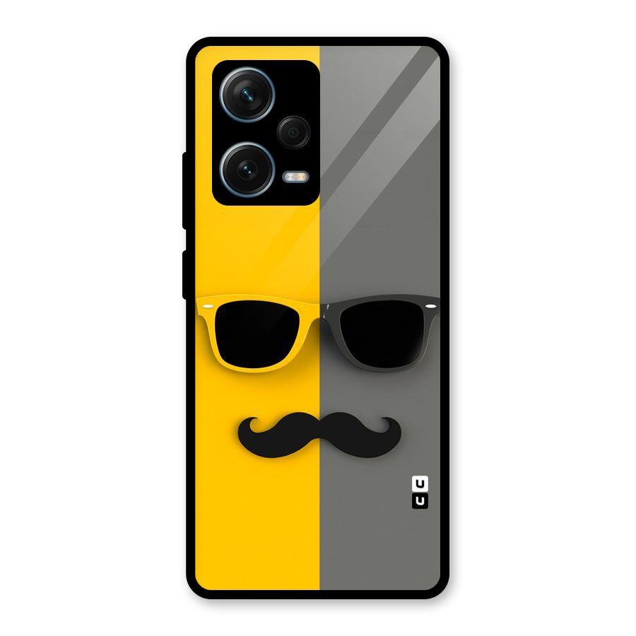 Sunglasses and Moustache Glass Back Case for Redmi Note 12 Pro Plus 5G