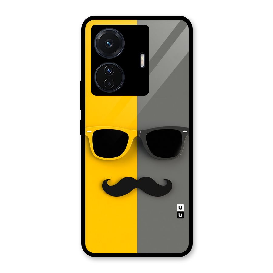 Sunglasses and Moustache Glass Back Case for Vivo T1 Pro