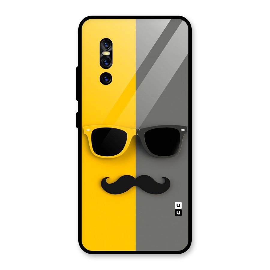 Sunglasses and Moustache Glass Back Case for Vivo V15 Pro
