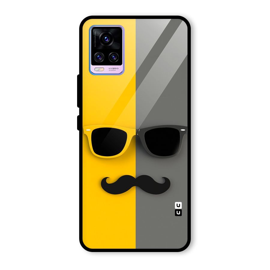 Sunglasses and Moustache Glass Back Case for Vivo V20 Pro