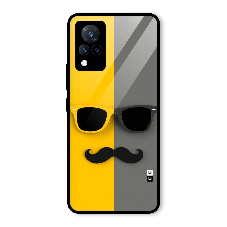 Sunglasses and Moustache Glass Back Case for Vivo V21 5G