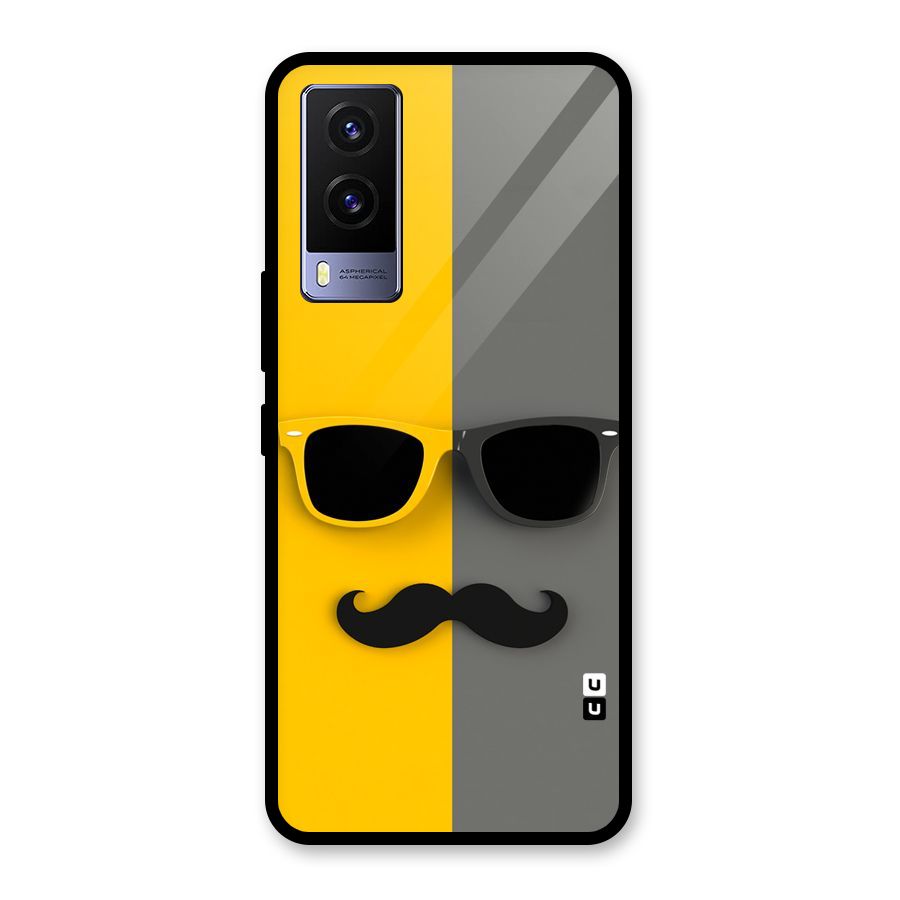 Sunglasses and Moustache Glass Back Case for Vivo V21e 5G